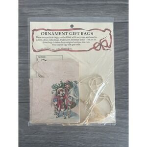 Vintage NOS Ornament Gift Bags‎ Christmas Made in USA 1991 Four With Gold Cords